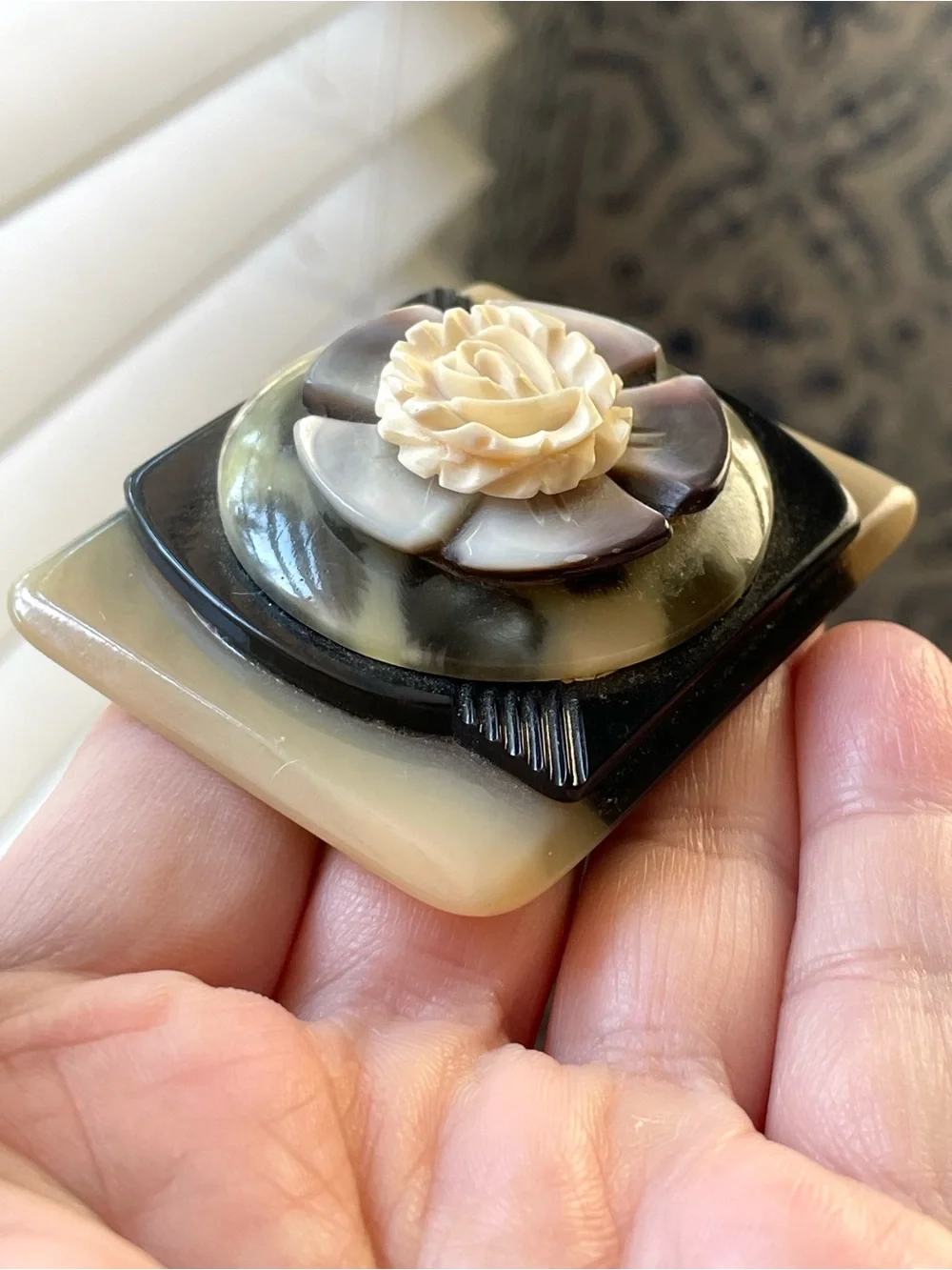 Fabulous vintage stacked plastic brooch Art Deco OOAK upcycled